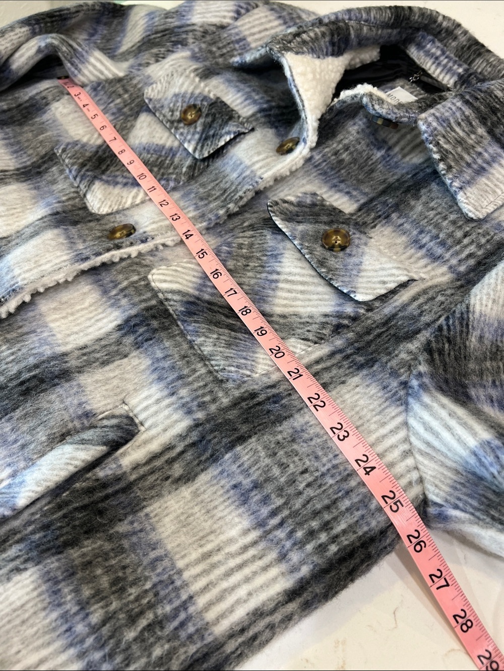 Modern Supply by Sanctuary Blue Gray Plaid Faux Wool Shacket XL - Picture 8 of 9